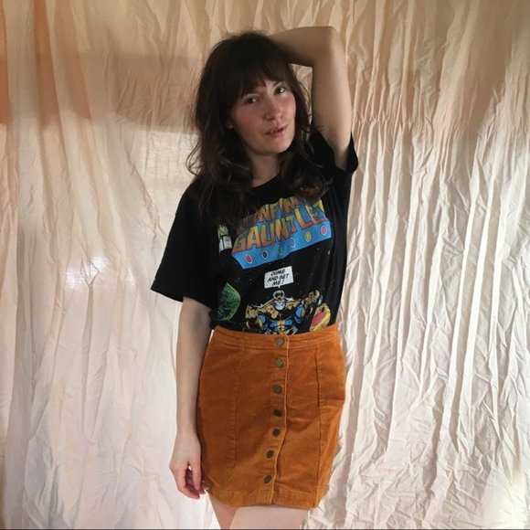Forever 21 Burnt Orange Corduroy Button Down High Waisted Mini Skirt Size Small - Picture 1 of 9